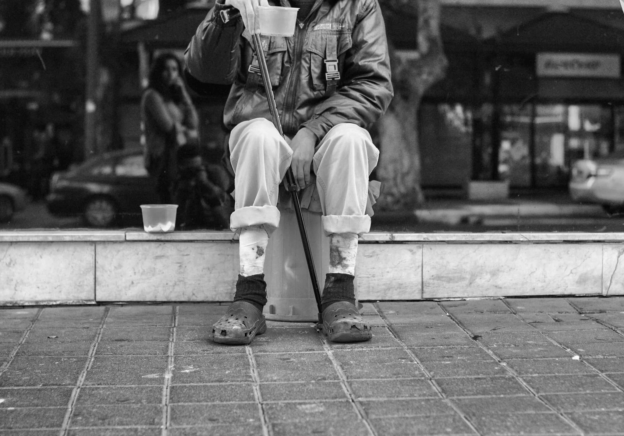 Double exposure of a cityscape and a face