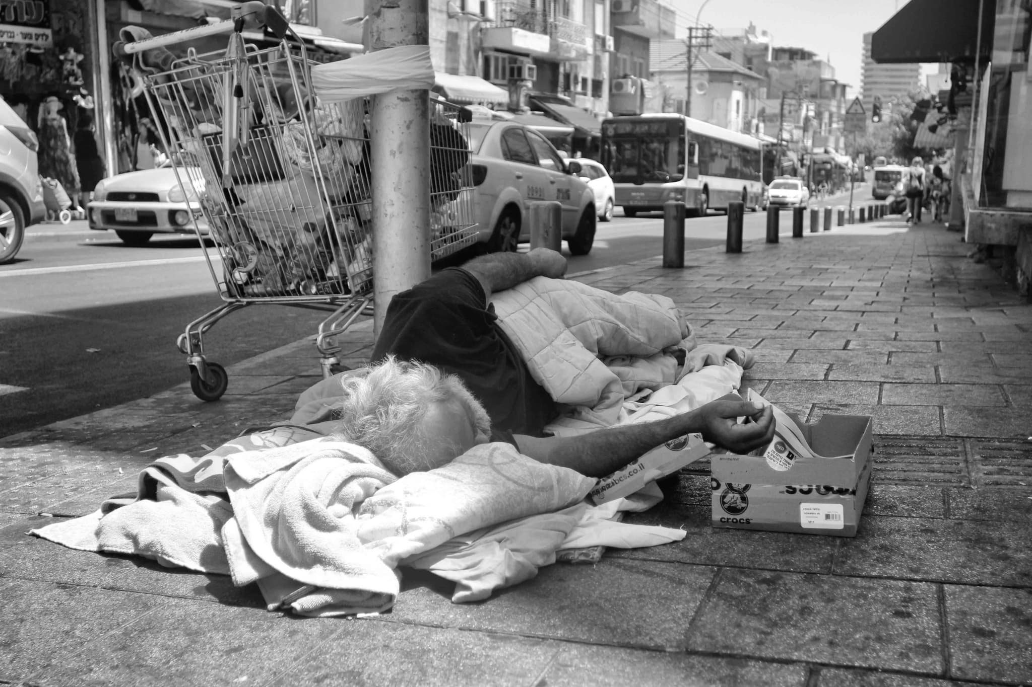 Reflections distorted in a puddle